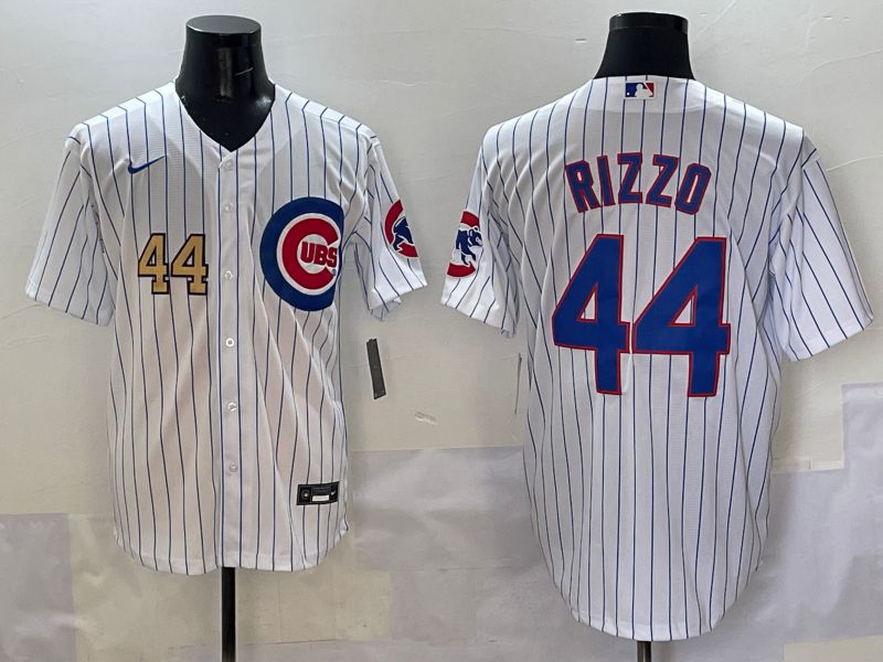 Men Chicago Cubs #44 Rizzo White Stripe Game 2025 Nike MLB Jersey style 2